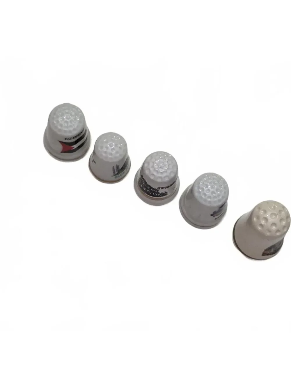 Set of 5 Vintage Ceramic Souvenir Thimbles - Middle East & Holy Land Collection